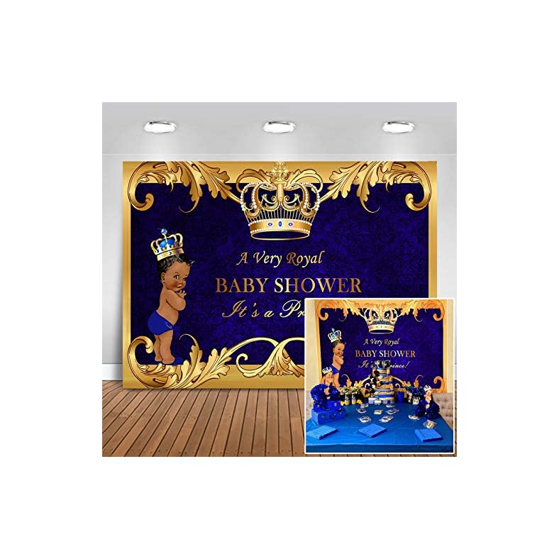 Mocsicka Royal Prince Baby Shower Backdrop Black Boy Gold Crown Photography Background 7x5ft Vinyl Little Prince Royal…