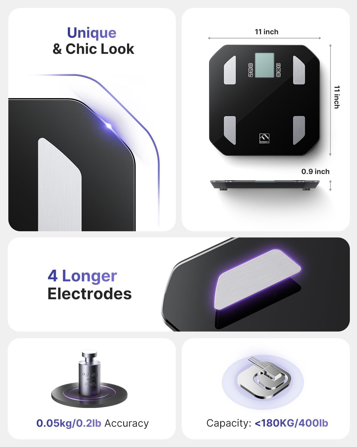 FITINDEX Body Fat Scale, FSA HSA Eligible, Digital Smart Bathroom Scale for 13 Body Composition Analyzer, Large LCD Display Screen, Sync with Fitness App
