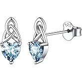 ChicSilver 5MM Brilliant Heart Cut Birthstone 925 Sterling Silver Celtic Knot Stud Earrings for Women