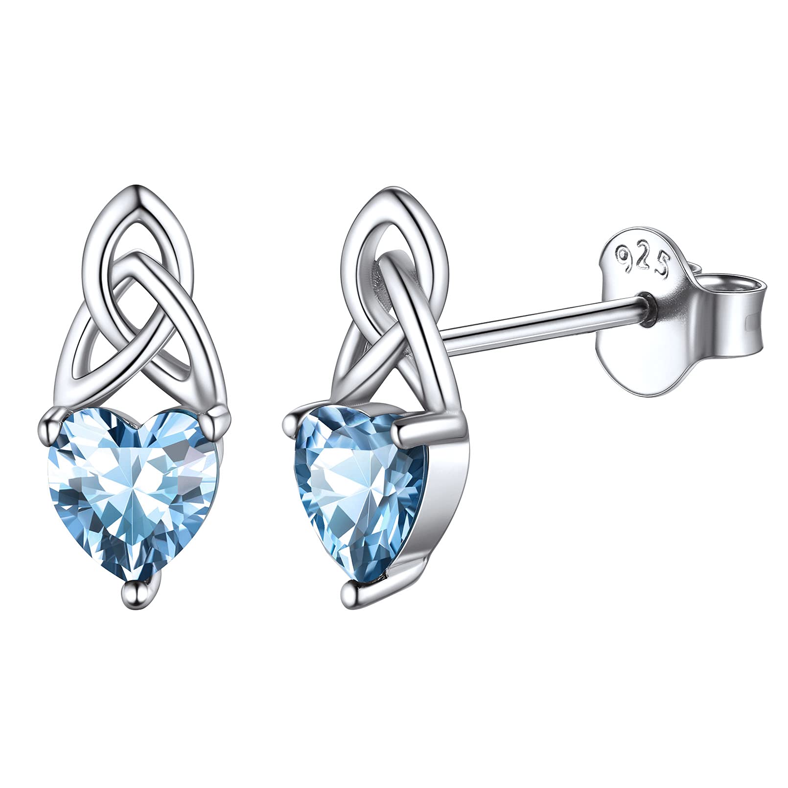 ChicSilver Sterling Silver Earrings Sparkly March Birthstone Jewellery Shiny Silver Simulated Aquamarine Celtic Stud Earring