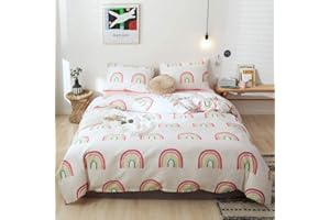 OTOB Rainbow Bedding Duvet Cover Aesthetic Kawaii Bedding Set Cotton 100 Pink Comforter Cover 3 Piece Candy Danish Pastel Bedding Set for Kids Baby Toddler Children Women Bed Quilt Cover Full Queen