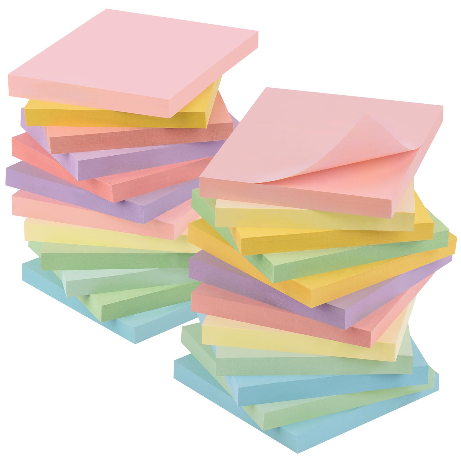 ZCZN Pastel Sticky Notes 24 Pads, 76 x 76 mm, 1920 Sheets, 80 Sheets/Pad, Ideal for School, Office, Home use