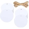 G2PLUS 100PCS White Gift Tags with String，2'' Round Paper Tags Blank Hang Tags Circle Tags with Holes for Craft Projects, Xmas Gift, DIY Wedding Favor Bag