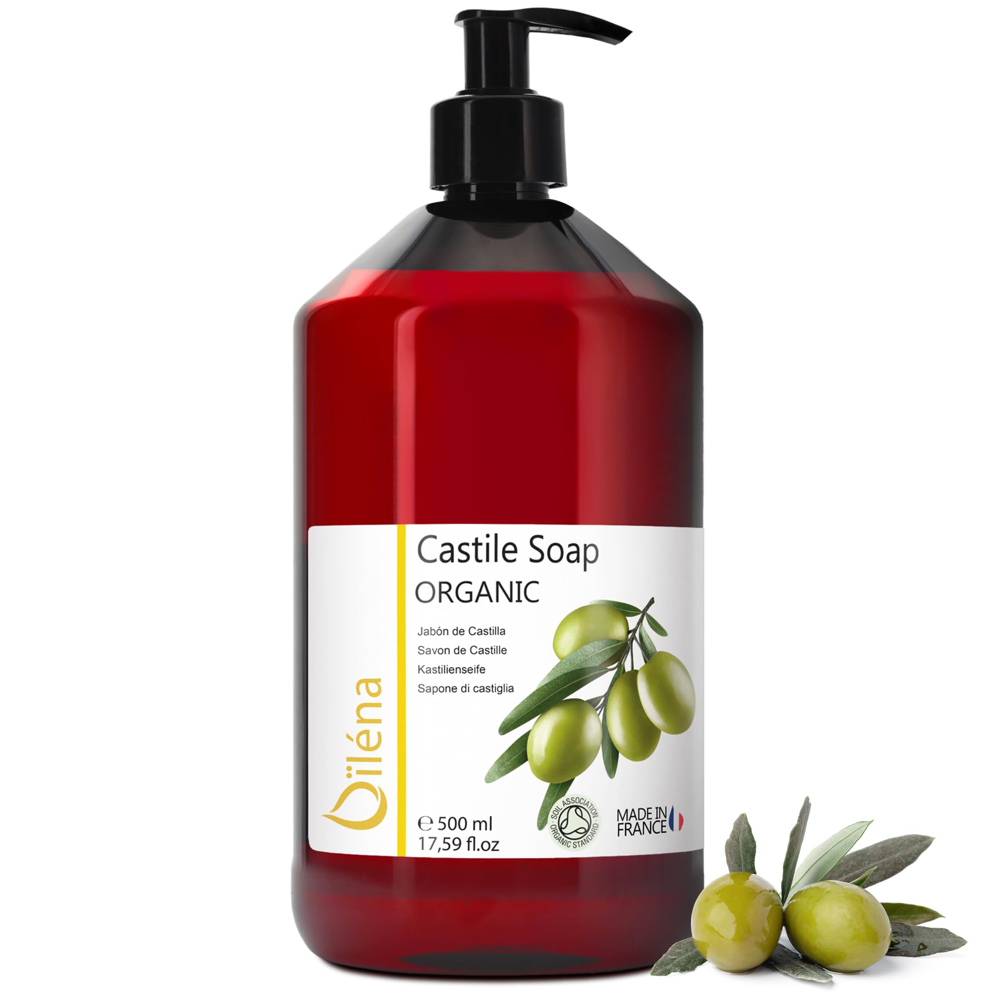 Olive Oil Magic Castile Liquid Soap Facial Genuine Organic Hand Soap Body Cleansing Gel Hair Shampoo Kitchen 500 ml 17.59 fl oz Unscented Antibacterial Soap Castile Soap for Plants Vegan