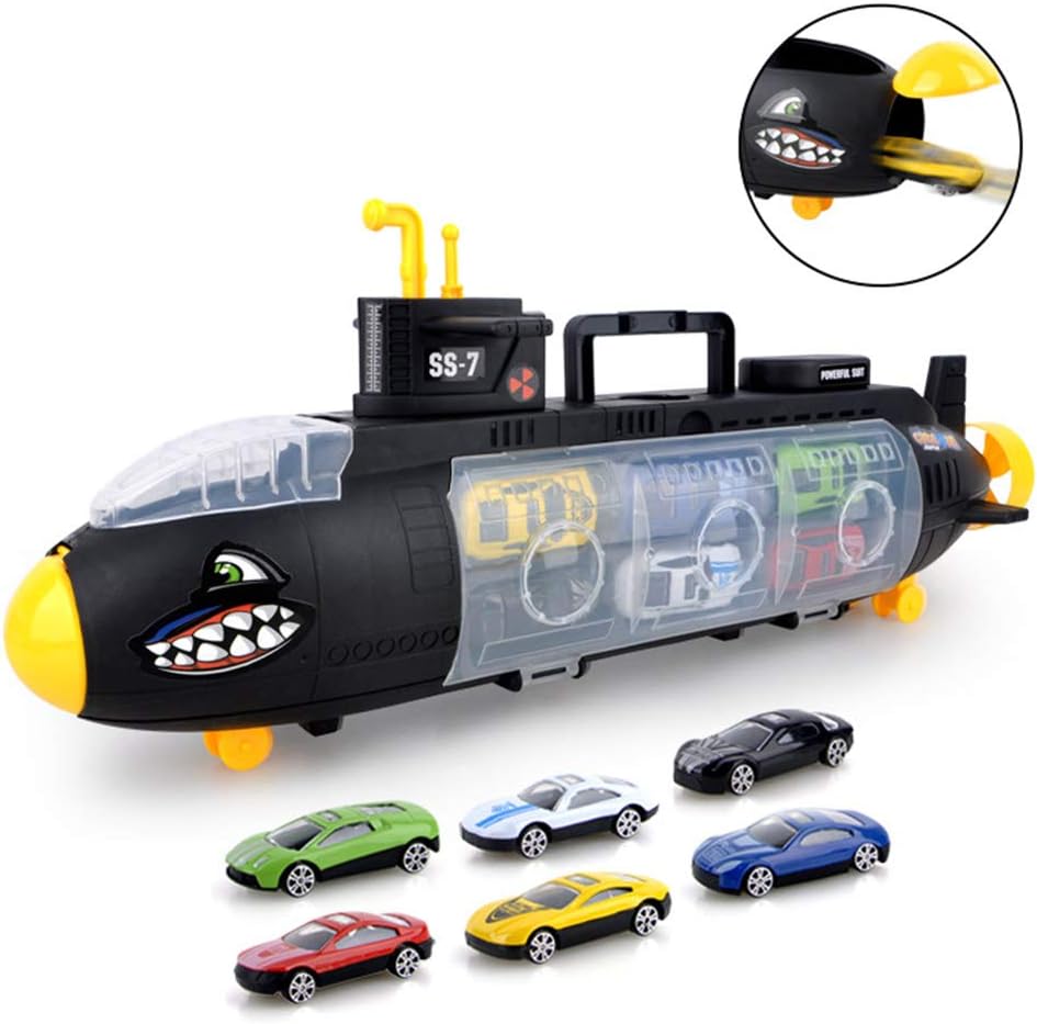 Zqasales Military Submarine Shark Car Carrier Toy,6 Military Vehicles and 13 Slots Shark Submarine Suit with Alloy Military Simulation Car Tank Model Child Boy Toy Gift