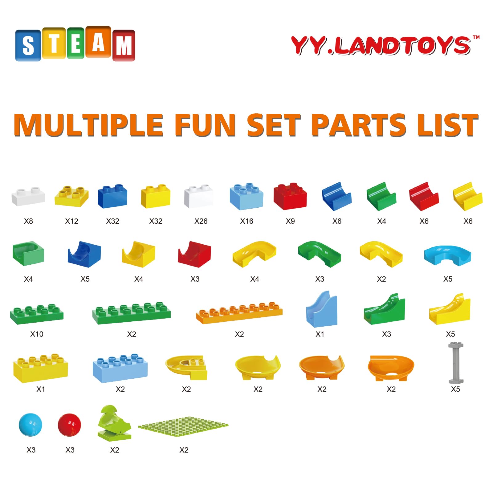 3in1 Marble Runs for Kids 4-8 Building Blocks/246Pcs Classic Big Blocks Toys Set Compatible with DUPLO Lego Sets/Marble Maze Race Track/Montessori Learning STEM Toys for Toddler,Kids Age 3,4,5,6,7,8+