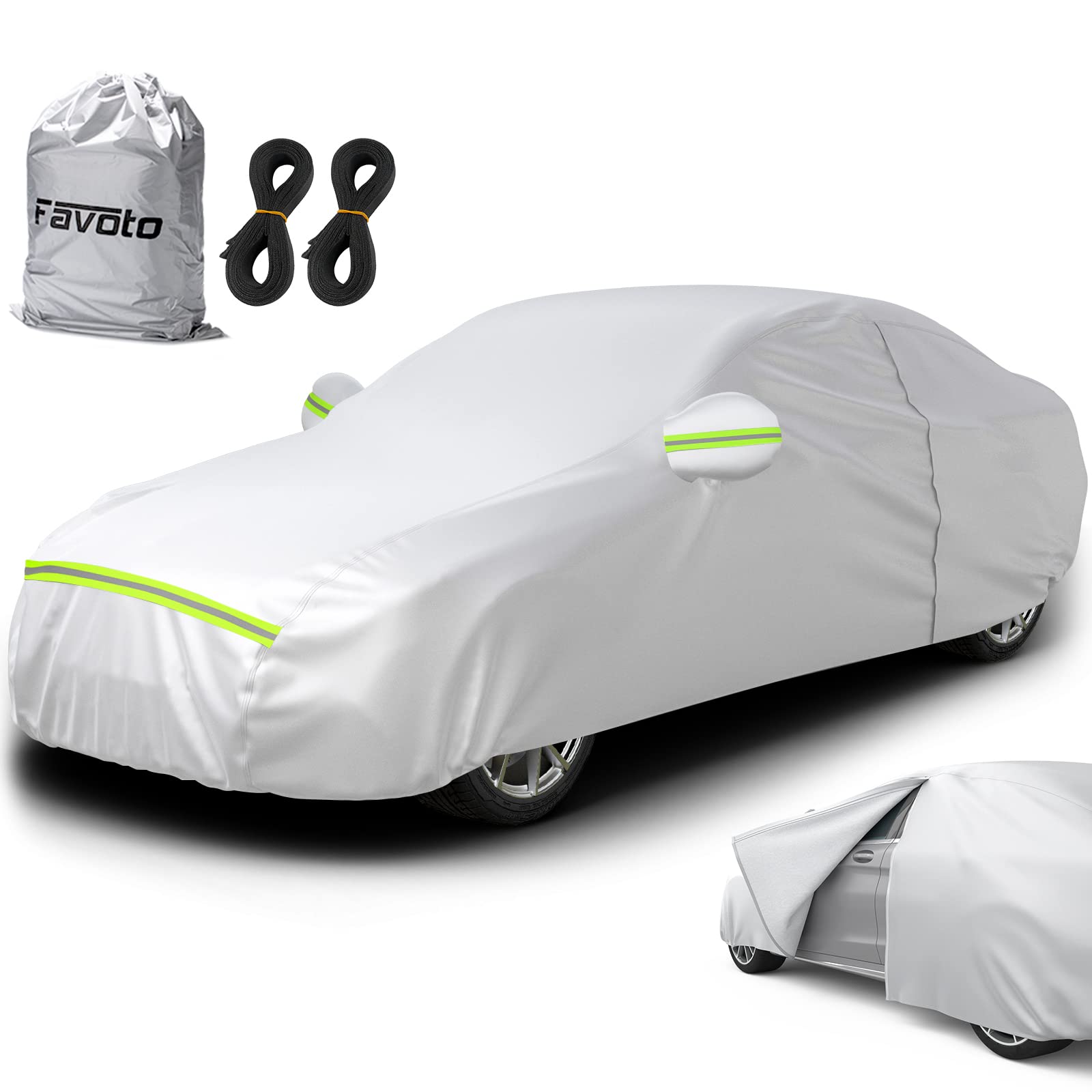 Favoto Car Tarpaulin - Full Garage Dustproof & Waterproof Car Cover for Winter & Summer, 450-495 cm, Silver, 2.95 kg