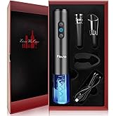 Flauno Electric Wine Opener Rechargeable, Automatic Wine Bottle Corkscrew Opener with Foil Cutter, Vacuum Wine Stopper, Wine Aerator Pourer, USB C Charger, Premium Wine Gifts Set