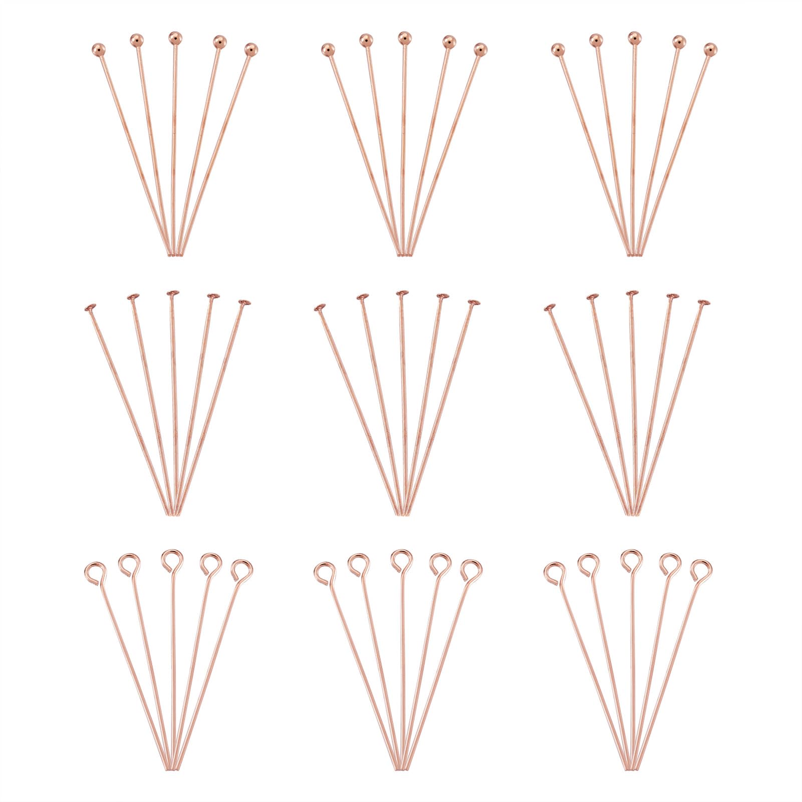 Craftdady 300Pcs Rose Gold Mixed Pins: Eye, Ball, Flat Head Pins for Beading Jewelry Making — image 1