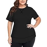 COOTRY Plus Size Workout Tops for Women Short Sleeve Loose fit Shirts Athletic Gym Yoga Clothing