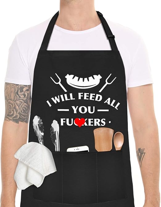 Aprons For Dad Arrive Before Christmas 2022 Funny Black Chef BBQ Aprons with 3 Pockets I'll Feed All