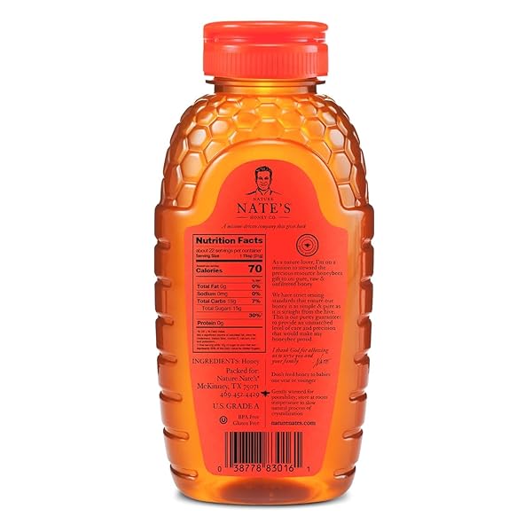 NATE’S 100% PURE, RAW & UNFILTERED HONEY – AWARD-WINNING TASTE, 16 OZ. SQUEEZE BOTTLE