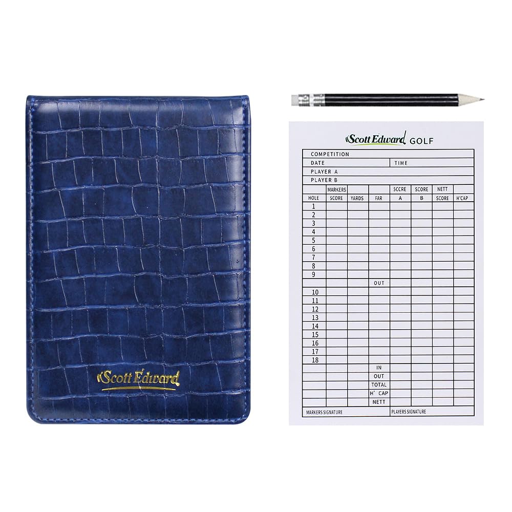 Scott Edward Golf Scorecard Cover Leather Scorecard Holder Statistic and Score Tracking Waterproof Soft Thick Grey/Black/Blue/Orange