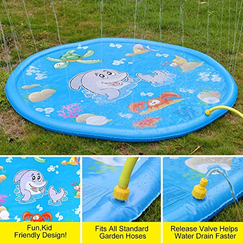 Fomatrade Sprinkler for Kids Toddlers,Splash Play Mat,Thickening PVC Inflatable Water Spray Pad Outdoor Garden Inflatable Sprinkler Water Mat Fun Toy Kids Baby Pool Pad Hot Summer Swimming Party