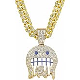 paupuri Miami Cuban Link Ice Out Chain for Men Gold Sliver Smiling Face Hip-hop Diamond Pendant Grimace Necklace Bling Mens Jewelry Gift 18-20-22In with Unique Charms