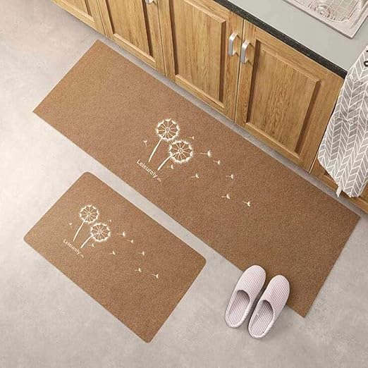 Amazon Com Colorsa Two Piece Non Slip Kitchen Mat Rubber Backing Doormat Runner Rug Set Dandelion Design Brown Kitchen Dining