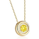 KSTYLE Gold Birthstone Necklace for Women 14K Gold Plated 925 Sterling Silver Pendant Necklaces for Women Dainty Personalized Round Gemstone Jewelry Birthday Gifts for Her Wife Mom Daughter