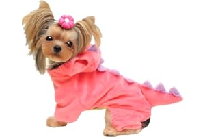 Hotumn Dinosaur Dog Halloween Costume Pet Dino Hoodie for Small Dogs (X-Small, Pink)