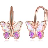 Lasidor Opal Butterfly Earrings Gold Plated or Rose Gold Plated Leverback Earrings Cute Jewelry Huggie Hoop Earrings for Women Girls