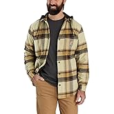 Carhartt Mens Rugged Flex Relaxed Fit Flannel Fleece Lined Hooded Shirt Jac