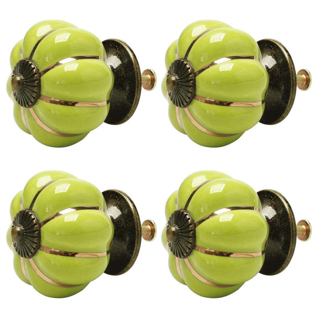 sourcing map 4pcs Ceramic Knobs Vintage Knob Drawer Pumpkin Shaped Pull Handle Furniture Door Cabinet Cupboard Wardrobe Dresser Decorative Green