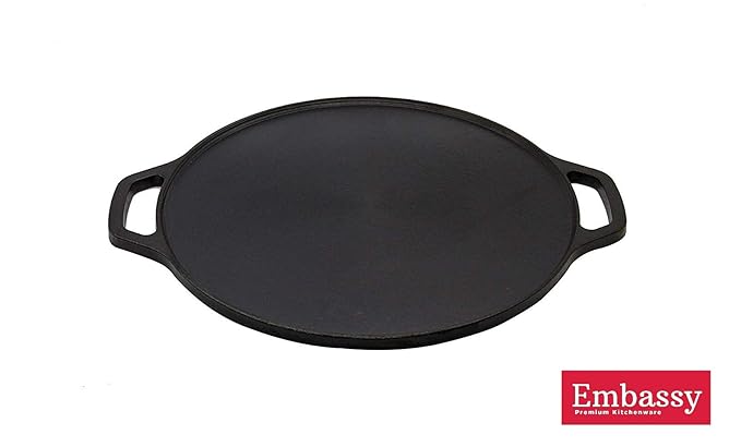 Embassy Cast Iron Flat Dosa/Roti Tawa/Griddle, Pre-Seasoned Cookware, 12 Inches / 30 Cms