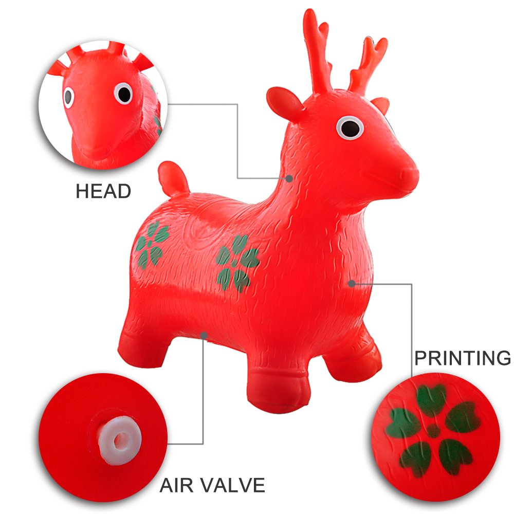 Gimilife Deer Hopper, Inflatable Hopper Bounce Seat,Free Foot Pump,Jumping Deer Space Hopper,Ride-on Bouncy Animal Hopper,Rubber Heavy Duty Sit and Bounce For Children Kids