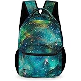 KAFFUL Green Galaxy Backpack Kids Space Universe Galaxy Backpack for Boys and Girls, Starry Stars Nebula Backpack for Elementary Kids, Children Travel Laptop Backpack, 16.5 Inch