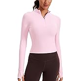CRZ YOGA Butterluxe Half Zip Long Sleeve Shirts for Women - Workout Athletic Yoga Tops Crop Collared Quarter Zipper T-Shirt