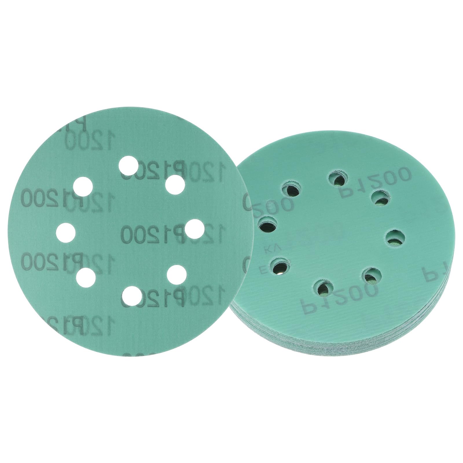 Kozelo 15pcs Green Film Sanding Discs - [5 Inch 1200 Grits 8 Hole ] Round Aluminum Oxide Hook & Loop Wet Dry Sander Pads for Wood Metal Polishing Use| Zirconium Corundum Sandpaper