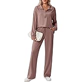 PINSPARK 2 Piece Sets for Women 1/2 Zip Sweatsuit Loose Fit Sweatshirt Straight Leg Pants 2025 Matching Outfit Fall Tracksuit