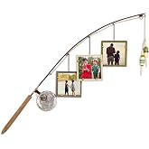 Young's Inc Wood Fishing Pole Triple Photo Frame – Rustic Lake House Wall Fish Decor with Hanging 4x4 Frames, Lodge & Woodland Cabin Accent for Fishermen, Outdoor Enthusiasts, and Family Memories