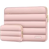MOSISO Laptop Case 13.3 inch, 13-13.3 inch Puffy Laptop Sleeve Compatible with MacBook Air 13 13.6 M4 M3 M2 M1/Pro 13/Pro 14, HP Dell ASUS Lenovo,Polyester Horizontal Bag with Small Case, Pink