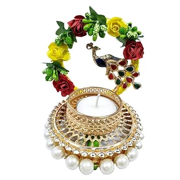 biZyug Peacoock Desigh Tealight Candle Holders for Festival Center Table, Dining Room, Diwali, Christmas Lighting, Home Decoration, Diwali Gifts & Navratri Dussehra Gifts (1 Pcs) (Pack of 1)