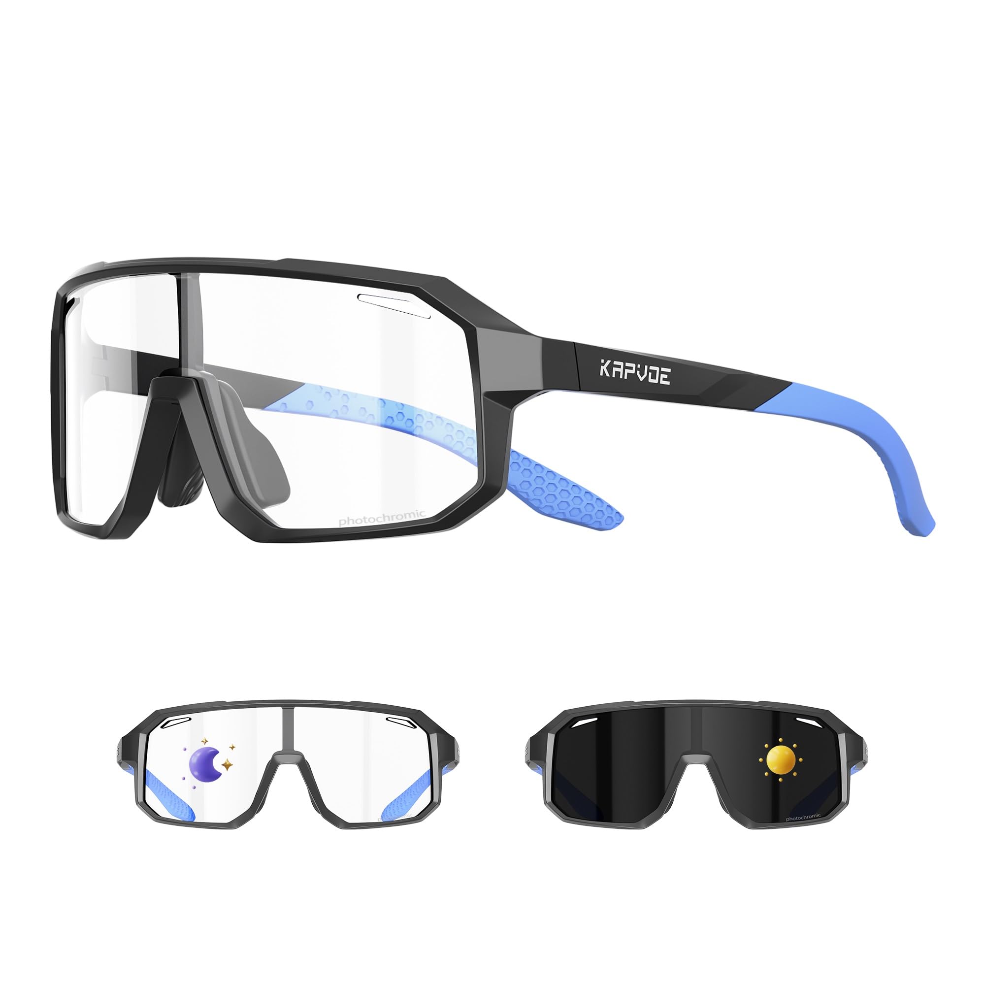 KAPVOE Kids Photochromic Sports Sunglasses UV400, Lightweight TR90 Baseball Cycling Glasses with Adjustable Nose Pads for Boys Girls 02