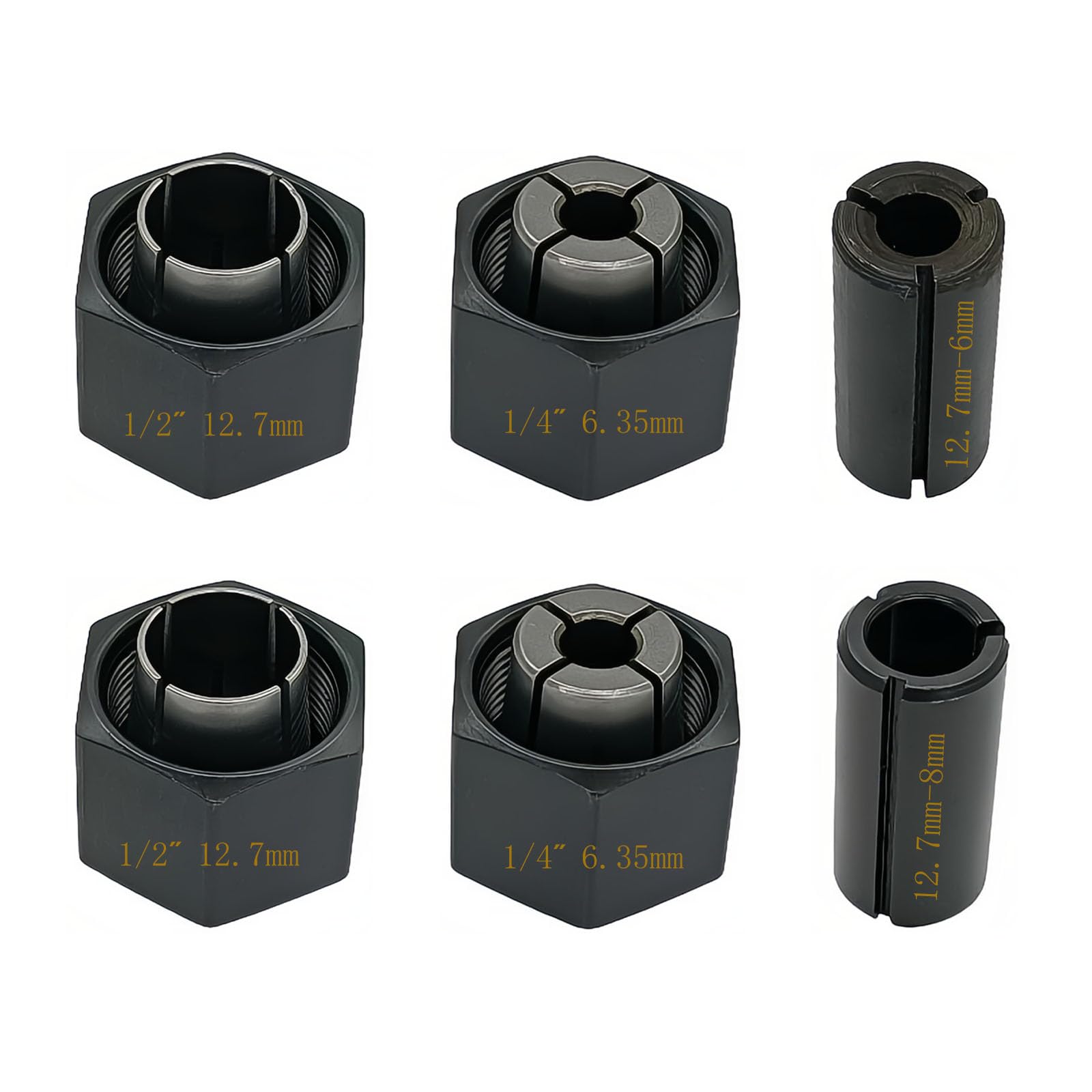 Photo 1 of 1/2”12.7mm and 1/4”6.35mm Collet Chuck And Nut Replace for Dewalt DW6214 DW6212 router(6 packs)