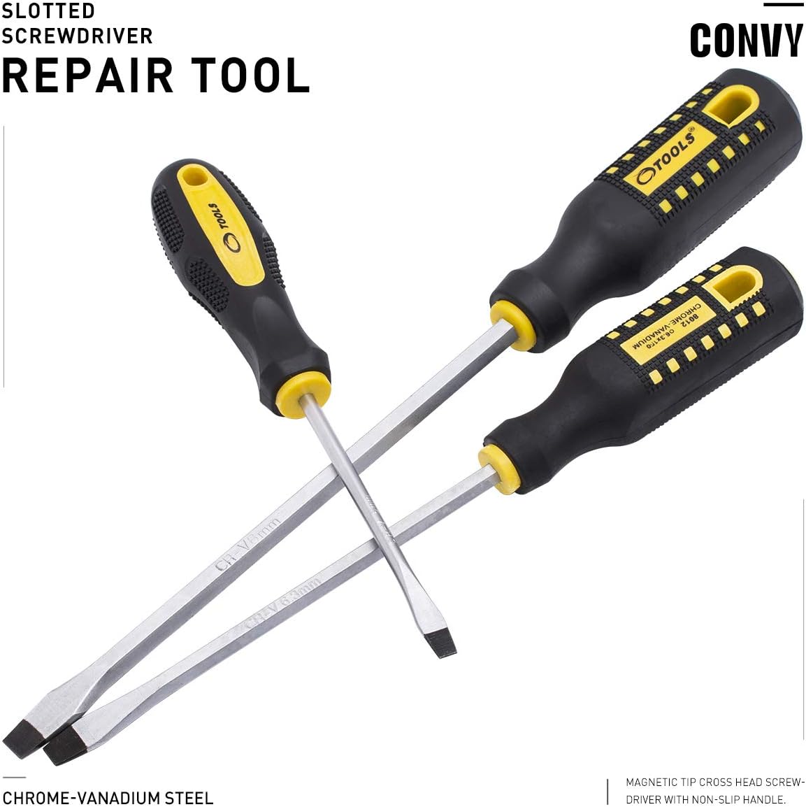 Convy GJ-0112 Slotted Screwdriver, Cross Head Screwdriver with Non-Slip Handle - - 