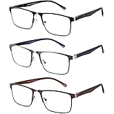 CRGATV 3-Pack Reading Glasses for Men Blue Light Filtering Full Frame Metal Readers Anti Uv/Eye Strain/Glare