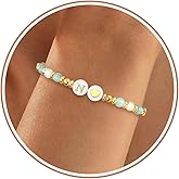 Initial Bracelet Beaded Bracelets for Women Christmas Gifts Stocking Stuffers for Her Teen Girl Gifts Gold Plated Gemstone Bracelets Trendy Stuff with Letter A-Z Nature Stone Amazonite Handmade Bracelet Adjustable Birthday Anniversary Summer Jewelry for Daughter Granddaughter