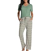 COSSEN Women’s Pajama Set 2 Piece Super Soft Sleepwear Short Sleeve Top and Pants with Pockets Long Sleeve PJ Sets