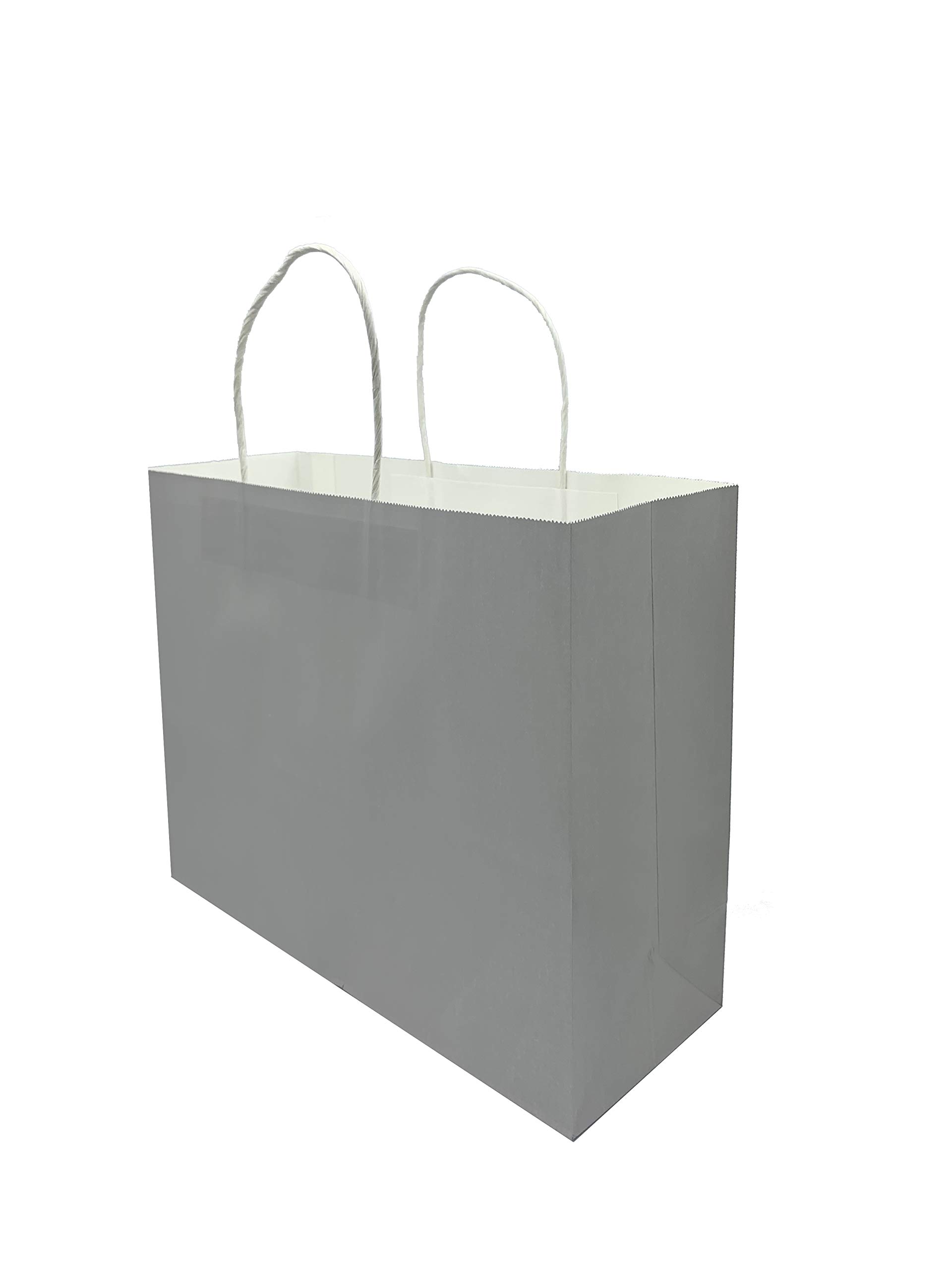 Pack of 12 Horizontal Paper Gift Bags Plain Colour 32 x 25 x 11 cm (Grey)