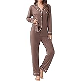Ekouaer Womens Pajamas Set 2 Piece Button Down Pjs Soft Long Sleeve Top and Pants Sleepwear Set Lounge Sets