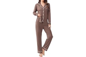Ekouaer Womens Pajamas Set 2 Piece Button Down Pjs Soft Long Sleeve Top and Pants Sleepwear Set Lounge Sets