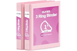 SUNEE 3 Ring Binder 1 Inch D Ring, Clear View Binder Three Ring PVC-Free (Fit 8.5x11 Inches) for School or Office Supplies, Pink, 2 Pack