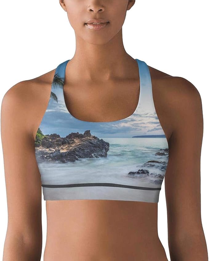 Maui Hawaii Hawaiian High Support Sports Bra Strappy Yoga Bra for Women