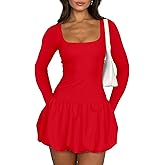 cailami Women's Long Sleeve Corset Square Neck Bubble Mini Dress Cute Cocktail Party Short Dresses