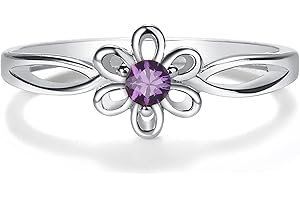 Precious Pieces Sterling Silver Simulated Birthstone Baby Ring with Flower for Little Girls