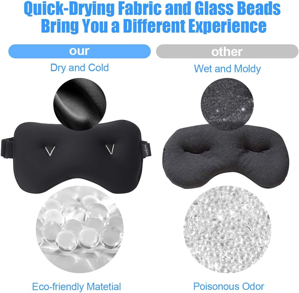 Unimi Weighted Eye Mask, Cold Compress for Puffiness,Eye Mask for Dark Circles and Dry Eye, Headaches&Migraine. Quick-Drying Fabric and Glass Bead Cold Eye Mask. Black: Health & Personal Care