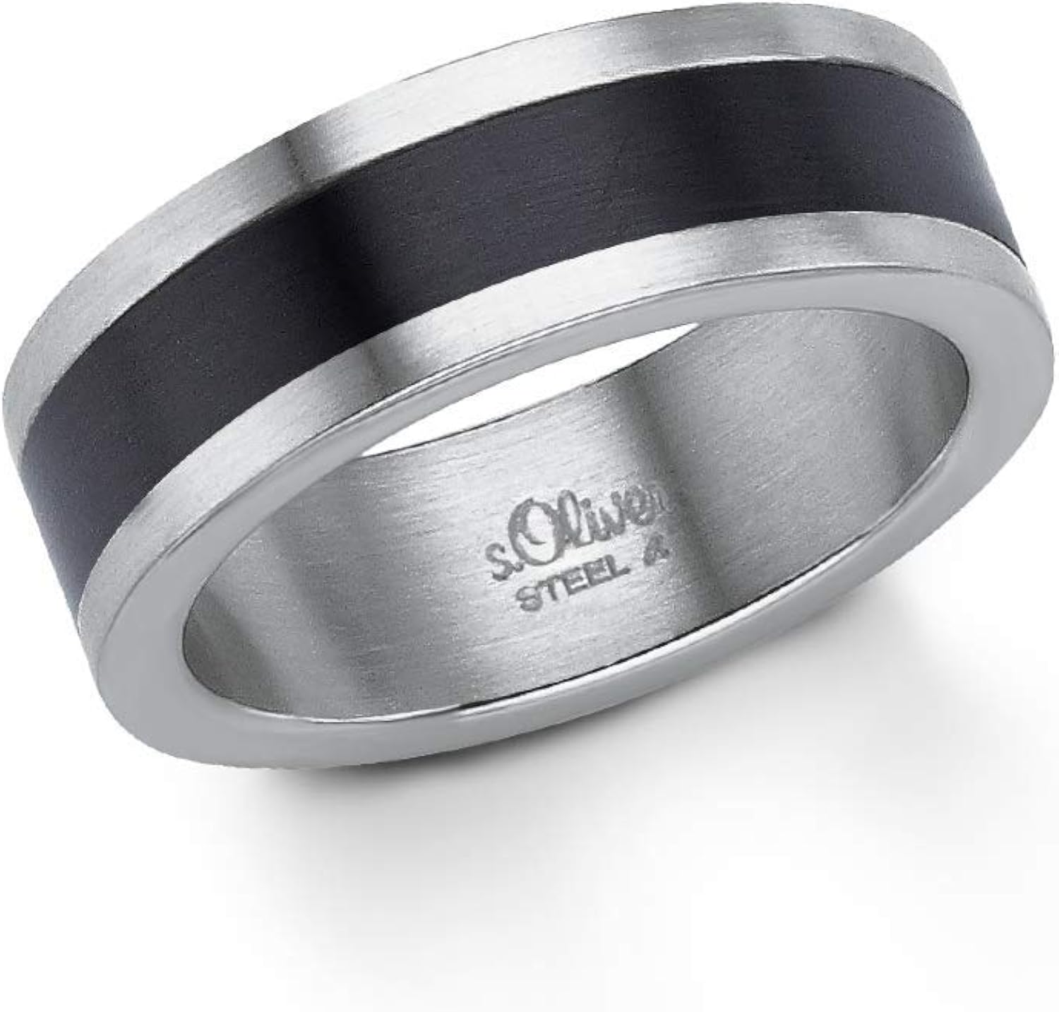 Herren Ring Edelstahl Schwarz Beschichtet Mit Carbon Einlage Blau