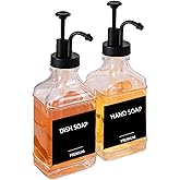 Dish Soap Dispenser for Kitchen, Hand Glass Soap Dispenser Set with Pump, Funnel for Bathroom, Shower, Laundry, Liquid, Lotion (Black 2 Pack 18 Oz Clear Bottles with 12 Stickers)